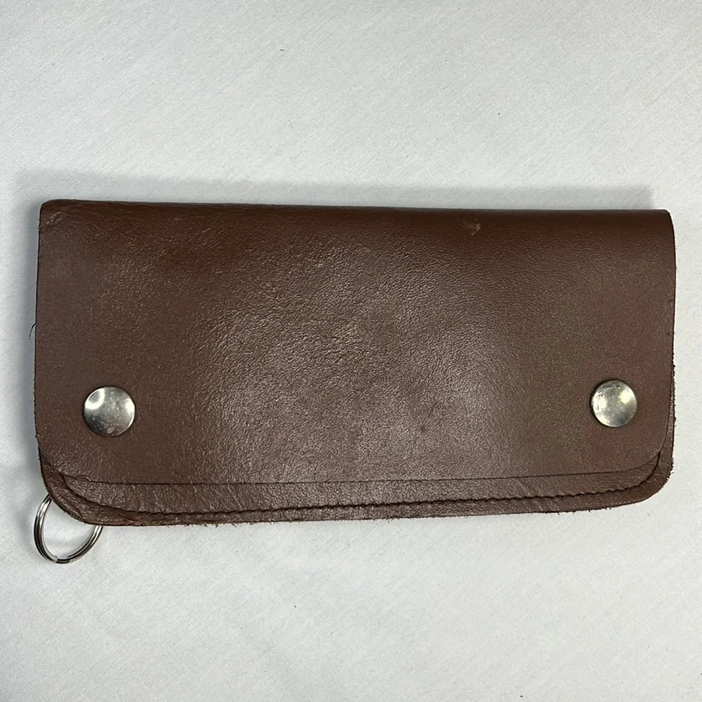 Biker Wallet Brown Leather Fold Over with Snaps
